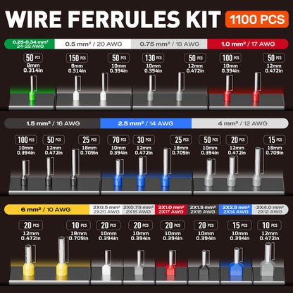 SOMELINE® Ferrule Crimping Tool set, Hexagonal Ferrule Crimping Pliers (AWG 24-10), with 24 Sizes Insulated Ferrules and Insulated Twin Ferrules, Crimp Pliers and Stripper Kit Crimp Connector