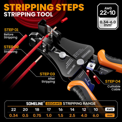 SOMELINE® Crimping Tool for Insulated Electrical Wire Connectors Kit, with 51 Sizes Wire Terminals and 22-10 AWG Ratchet Crimping Pliers and Stripping Pliers – for Automotive & Electrical Repairs