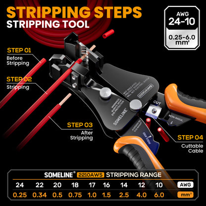 SOMELINE® Ferrule Crimping Tool Kit, 36 Sizes Ferrules, AWG 24–8 Crimper, with Square Pliers and Automatic Wire Stripper, Terminal Assortment Stackable Box
