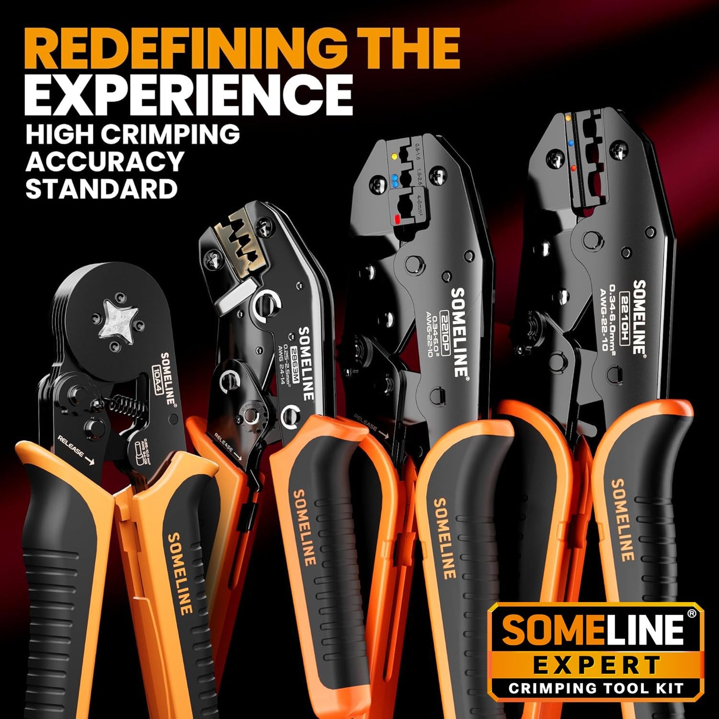 SOMELINE® Non-Insulated Open Terminal Crimping Tool, AWG 24-14 Ratcheting Crimper, Wire Crimping Tool, for Molex TE Series Non-Insulated Terminal Connectors