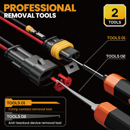 SOMELINE® Waterproof Automotive Connector Crimping Tool Kit, 1/2/3/4/5 Pin Waterproof Wire Connectors, with 22-14 AWG Ratchet Crimping Tool and Terminal Removal Tool, for Car/Motorcycle/Boat