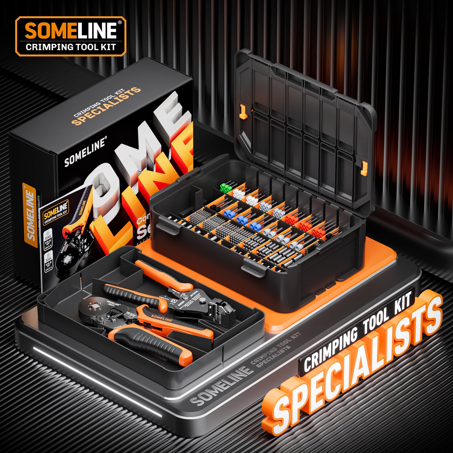 SOMELINE® Ferrule Crimping Tool Kit, 36 Sizes Ferrules, AWG 24–8 Crimper, with Square Pliers and Automatic Wire Stripper, Terminal Assortment Stackable Box