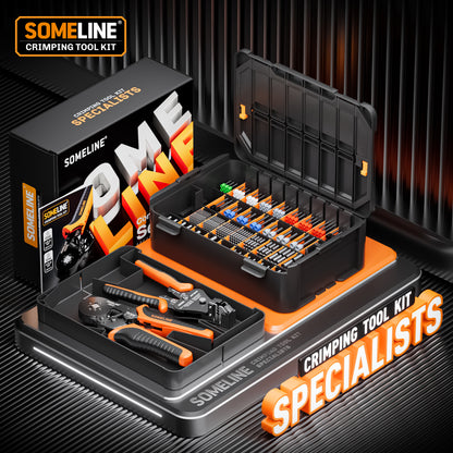 SOMELINE® Ferrule Crimping Tool Kit, 36 Sizes Ferrules, AWG 24–8 Crimper, with Square Pliers and Automatic Wire Stripper, Terminal Assortment Stackable Box