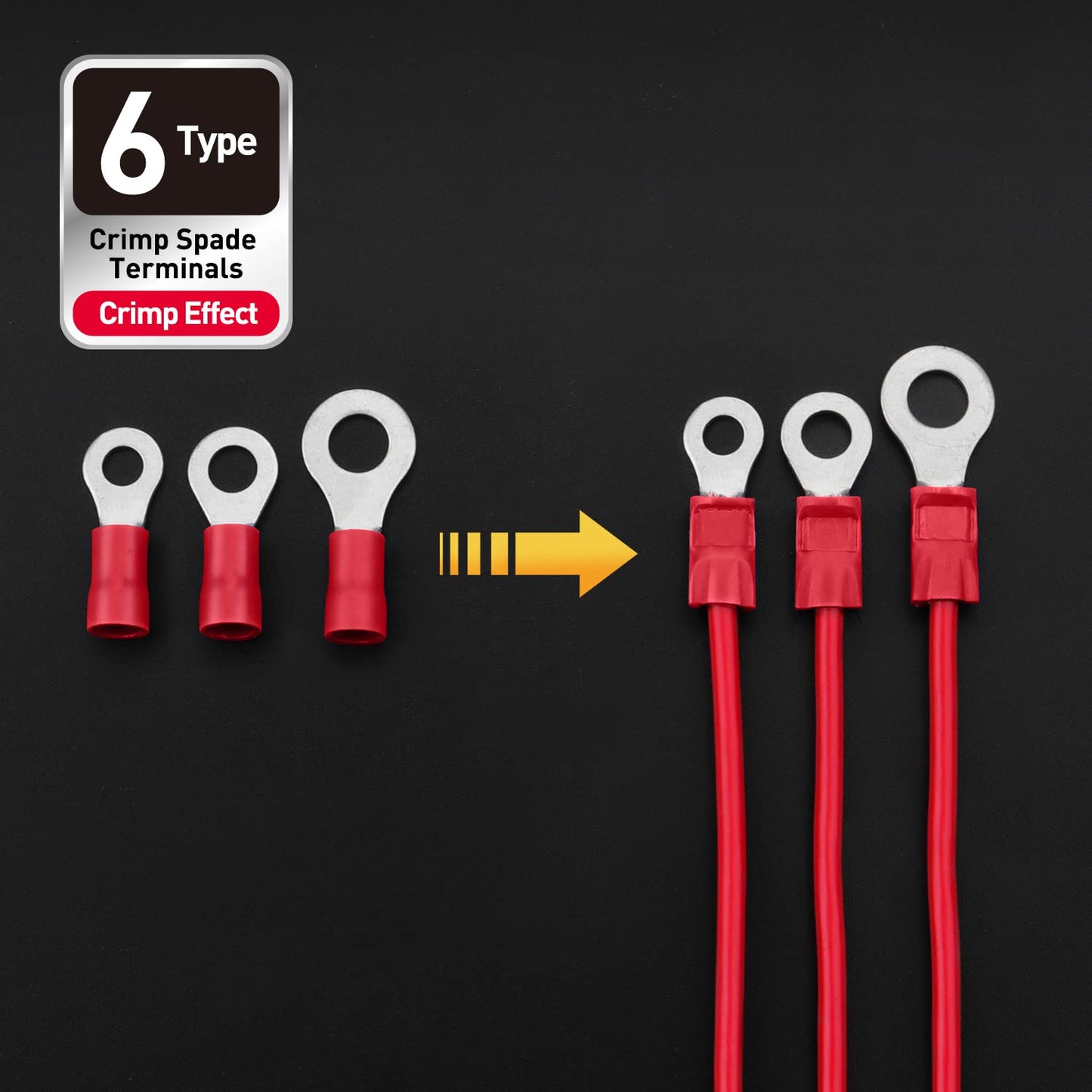 SOMELINE® Ring PVC Cable Lugs 0.34-1.5 mm², Red Hole Ø M3 M4 M5 M6 M8 M10 M12, Partially Insulated Copper Tinned Crimp Connectors, Set of 60