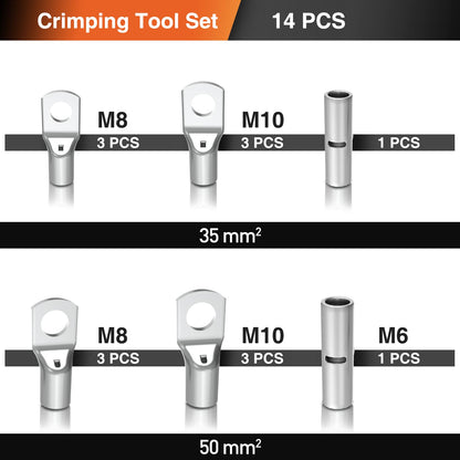 SOMELINE® T-Series Tube Cable Lug Kits - Ring Cable Lugs - Cable Lugs - Battery Cable Lugs - Crimp Connectors - Suitable as Cable Connectors for Automotive - 35-50mm² - Wire Cable Crimping