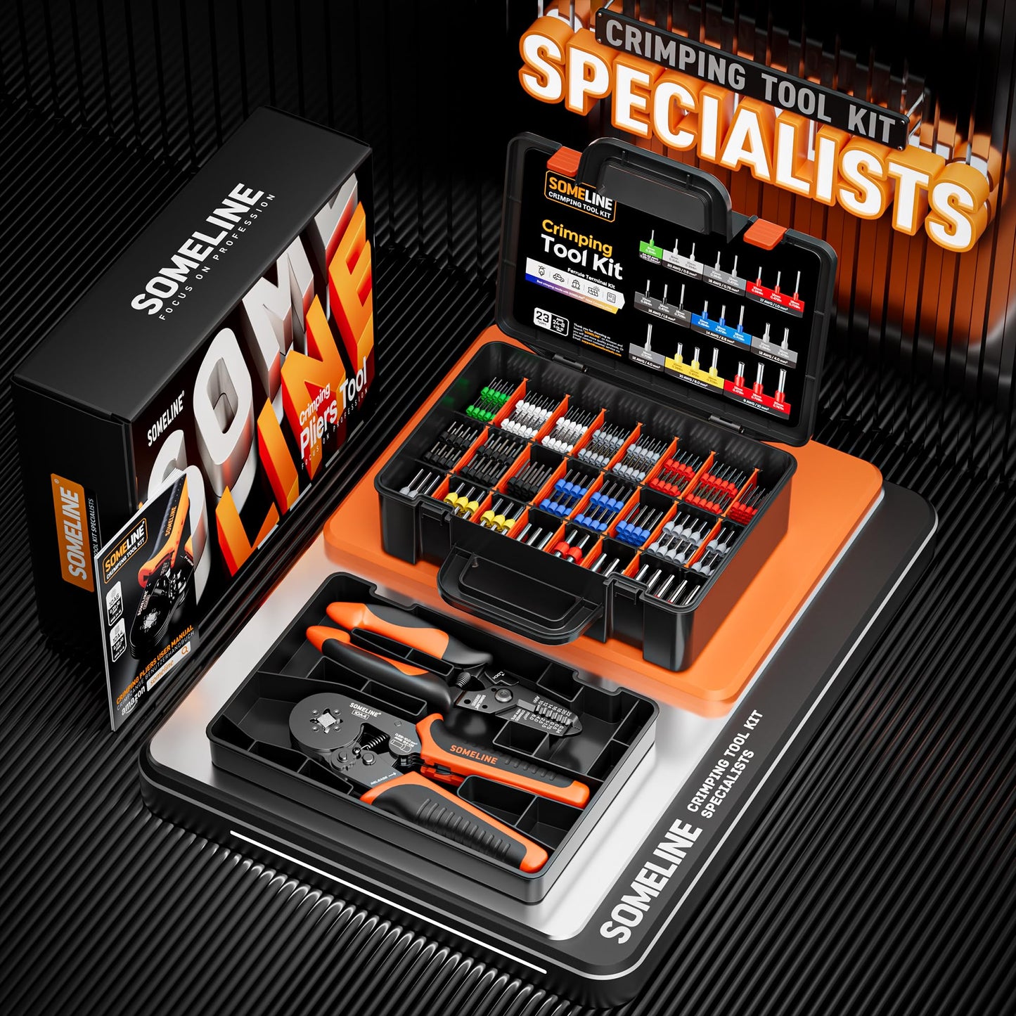 SOMELINE® Ferrule Crimping Tool, Ratchet Pliers for AWG24-8 with 23 Sizes Wire End Ferrule Terminals, Quadrilateral Wire Crimp Pliers with Crimp Connectors,Crimp Pliers and Stripper Kit Crimp Connector