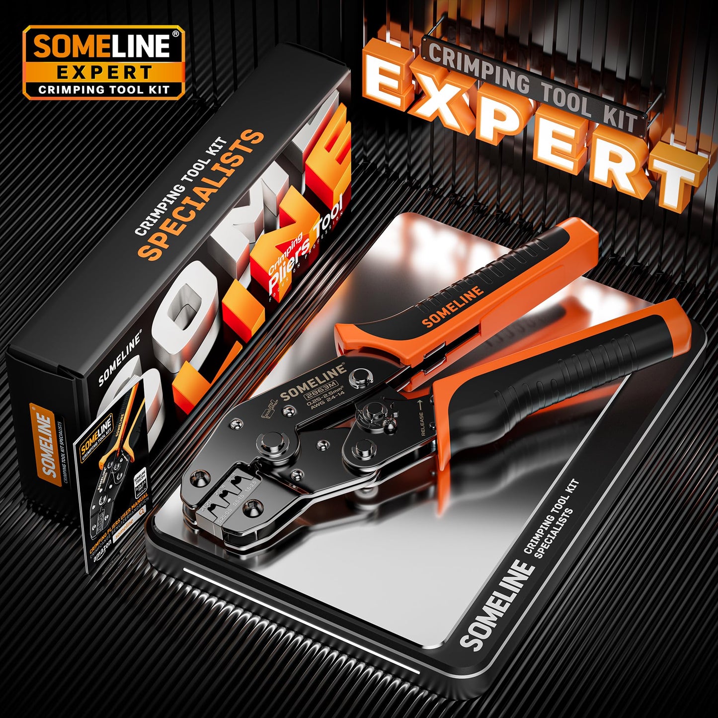 SOMELINE® Non-Insulated Open Terminal Crimping Tool, AWG 24-14 Ratcheting Crimper, Wire Crimping Tool, for Molex TE Series Non-Insulated Terminal Connectors