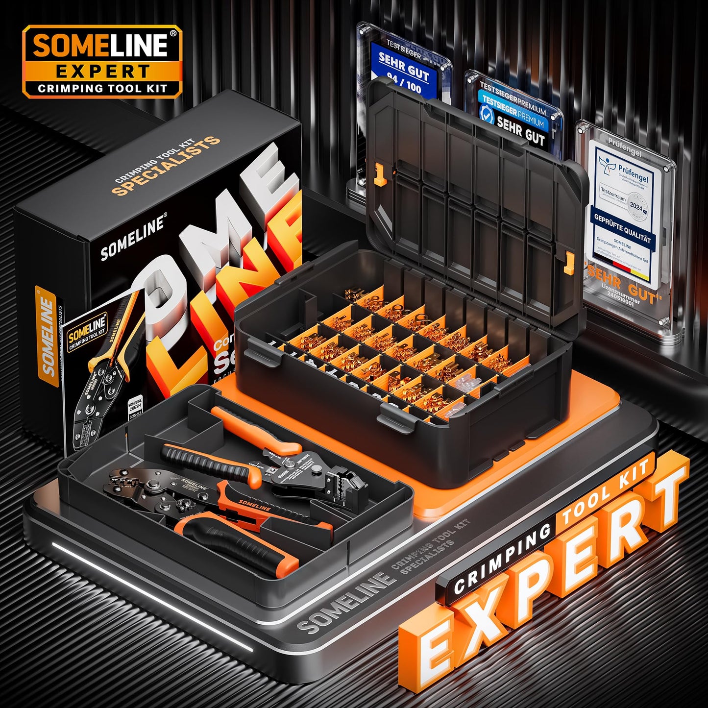 SOMELINE® Spade Connector Crimping Tool Kit 24-14 AWG, 40 Types 2.8/4.8/6.3/7.8 mm Non-Insulated Spade Terminals and Terminal Housings - Open Barrel Crimping Tool, Ratchet Wire Crimper Tool