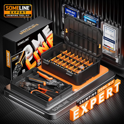 SOMELINE® Spade Connector Crimping Tool Kit 24-14 AWG, 40 Types 2.8/4.8/6.3/7.8 mm Non-Insulated Spade Terminals and Terminal Housings - Open Barrel Crimping Tool, Ratchet Wire Crimper Tool