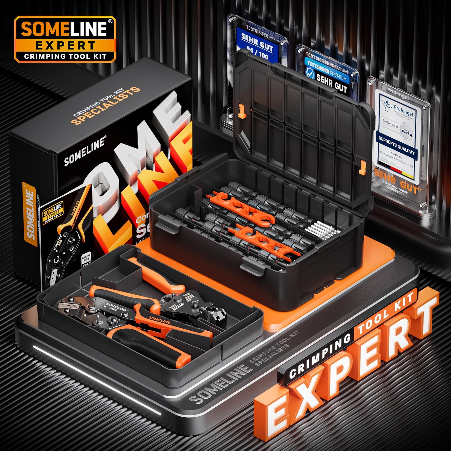 SOMELINE® Solar Connector Crimping Tool Kit, 14 12 10 AWG Ratchet Wire Crimper, 15 Pairs Solar Panel Connectors, Wrenches and Automatic Solar Wire Stripper, for Solar Panel Cable Assembly