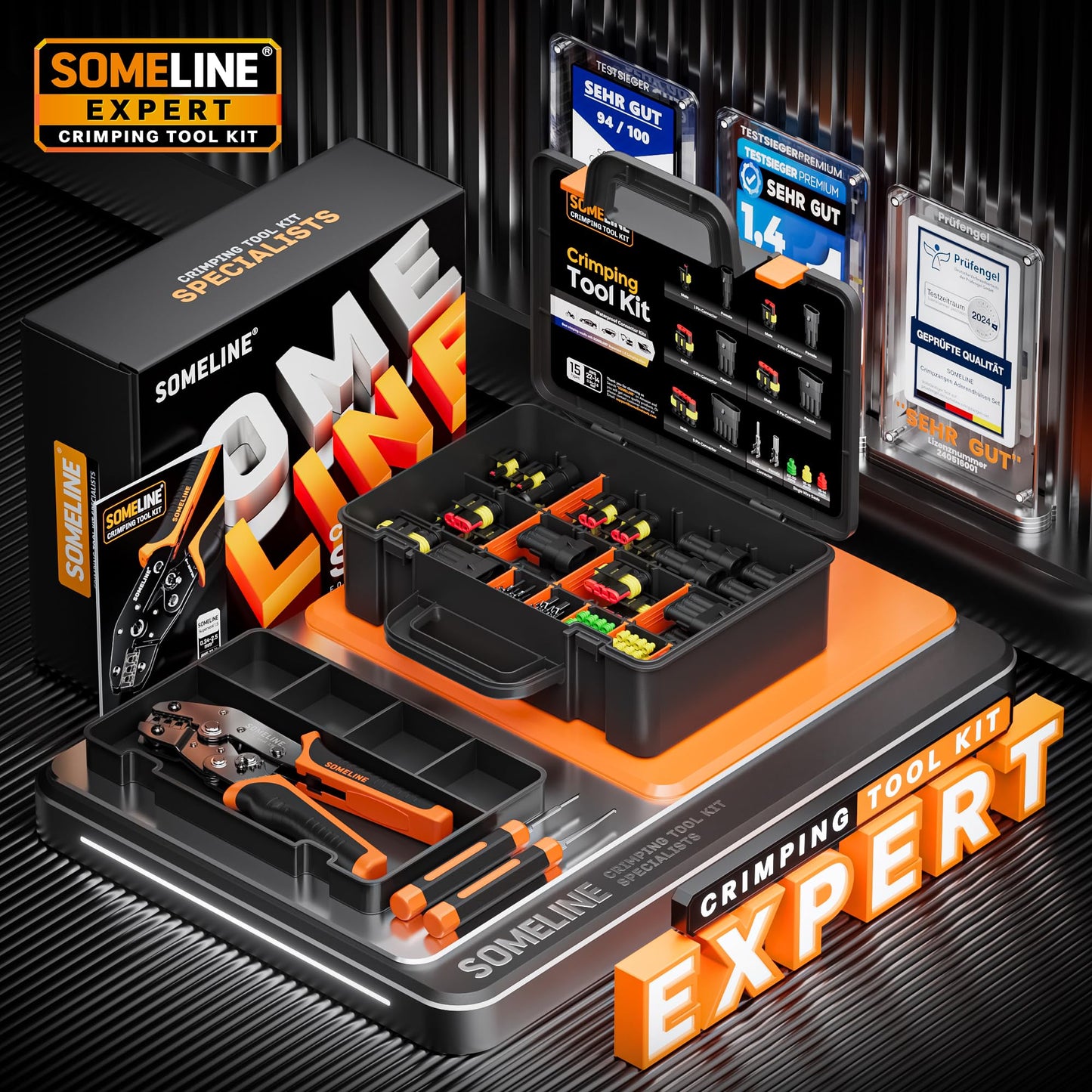 SOMELINE® Waterproof Automotive Connector Crimping Tool Kit, 1/2/3/4/5 Pin Waterproof Wire Connectors, with 22-14 AWG Ratchet Crimping Tool and Terminal Removal Tool, for Car/Motorcycle/Boat