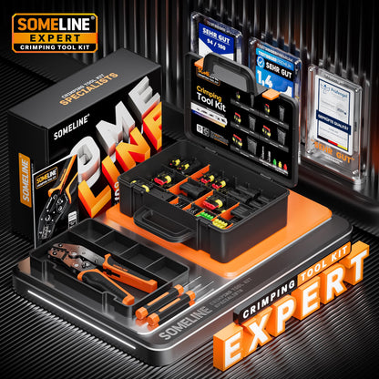SOMELINE® Waterproof Automotive Connector Crimping Tool Kit, 1/2/3/4/5 Pin Waterproof Wire Connectors, with 22-14 AWG Ratchet Crimping Tool and Terminal Removal Tool, for Car/Motorcycle/Boat