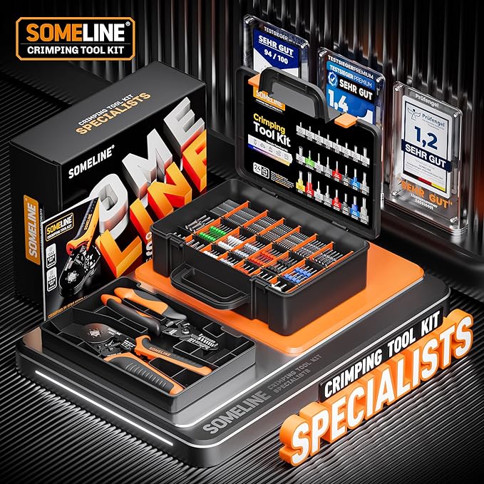SOMELINE® Ferrule Crimping Tool set, Hexagonal Ferrule Crimping Pliers (AWG 24-10), with 24 Sizes Insulated Ferrules and Insulated Twin Ferrules, Crimp Pliers and Stripper Kit Crimp Connector