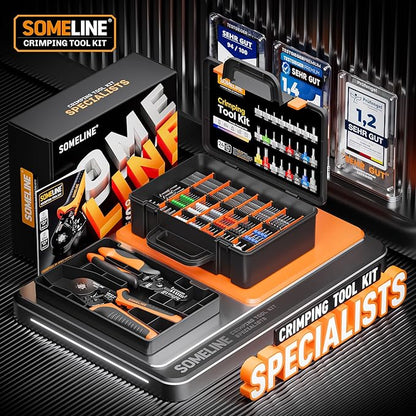 SOMELINE® Ferrule Crimping Tool set, Hexagonal Ferrule Crimping Pliers (AWG 24-10), with 24 Sizes Insulated Ferrules and Insulated Twin Ferrules, Crimp Pliers and Stripper Kit Crimp Connector
