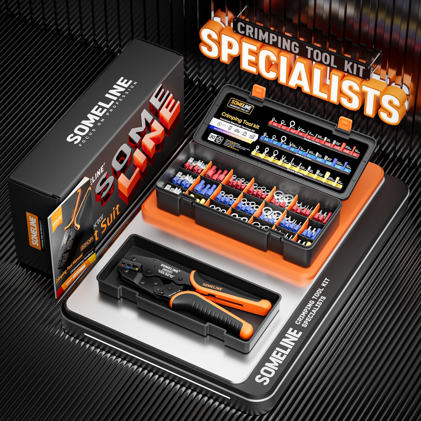 SOMELINE® Wire Terminals Crimping Tool, with 30 Sizes Insulated Ratcheting Terminals Crimper Kit of AWG 22-10 Insulated Electrical Butt Bullet Spade Fork Ring Spade Splice Crimp Terminals