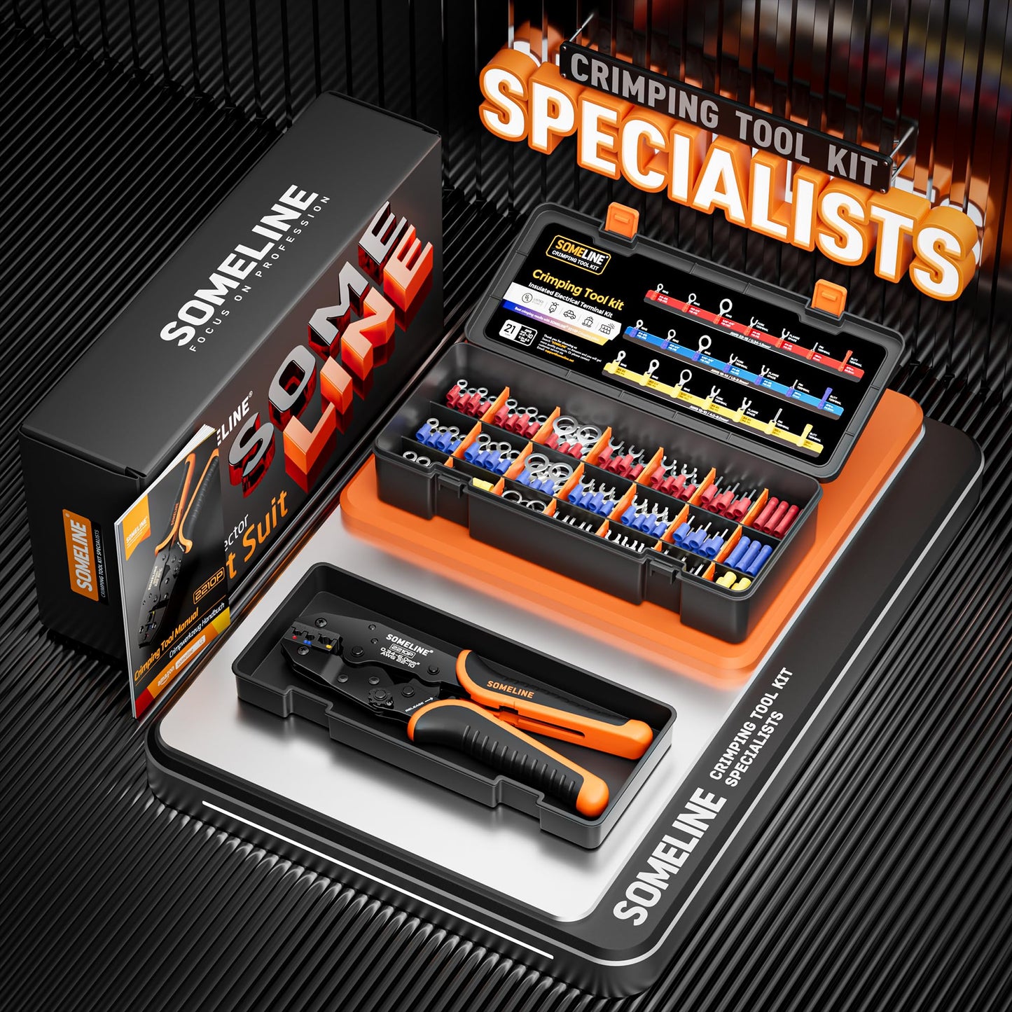 SOMELINE® Crimping Tool for Insulated Electrical Wire Connectors Kit, with 21 Sizes PVC Insulated Wire Terminals and 22-10 AWG Ratchet Crimping Pliers – for Automotive & Electrical Repairs