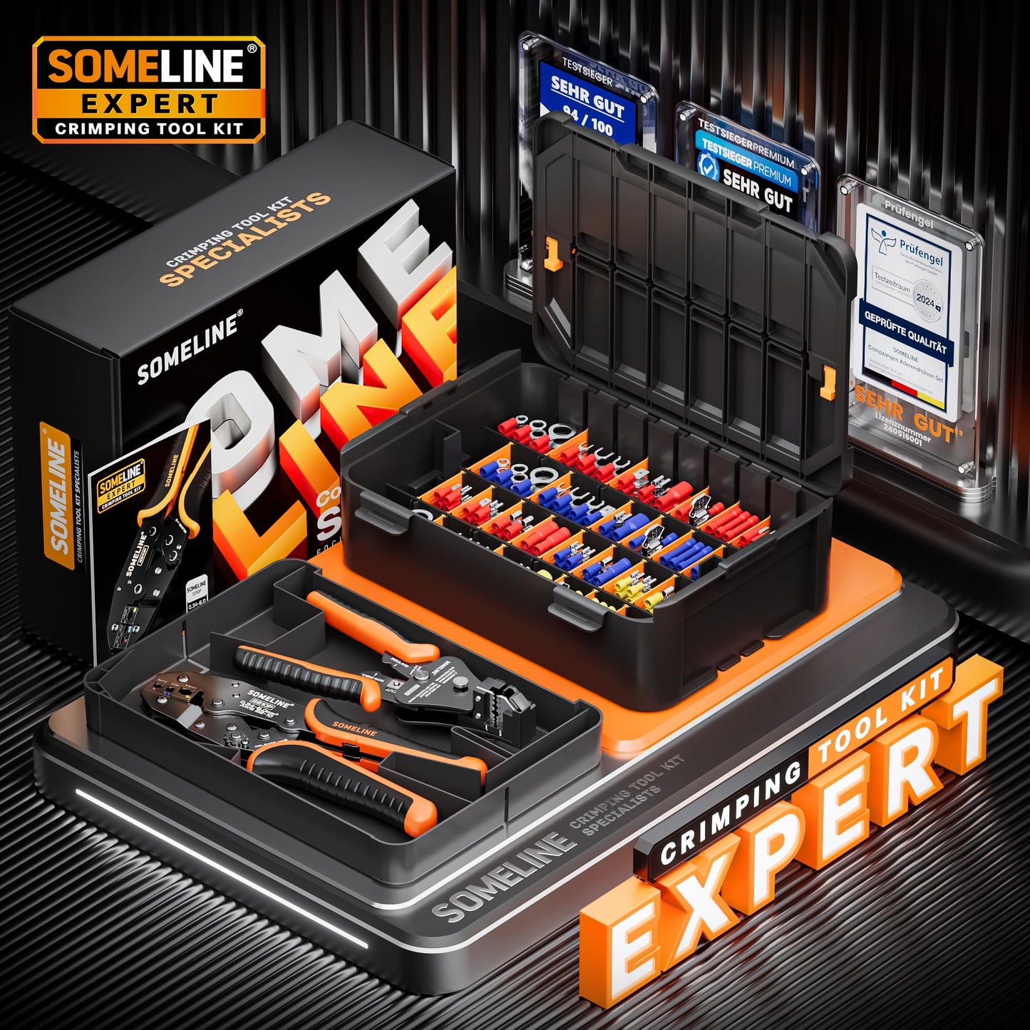 SOMELINE® Crimping Tool for Insulated Electrical Wire Connectors Kit, with 51 Sizes Wire Terminals and 22-10 AWG Ratchet Crimping Pliers and Stripping Pliers – for Automotive & Electrical Repairs