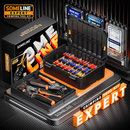 SOMELINE® Crimping Tool for Insulated Electrical Wire Connectors Kit, with 51 Sizes Wire Terminals and 22-10 AWG Ratchet Crimping Pliers and Stripping Pliers – for Automotive & Electrical Repairs