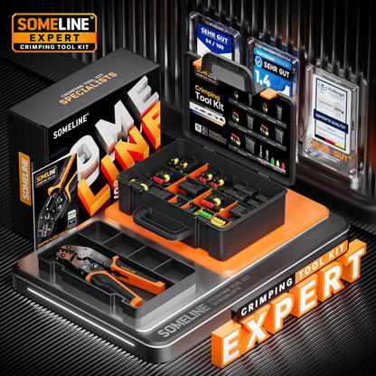 SOMELINE® Waterproof Automotive Electrical Connector Crimping Tool Kit 22–14 AWG, 1/2/3/4/5 Pin Connectors with Wire Seals – For Car, Motorcycle, Marine & DIY Wiring