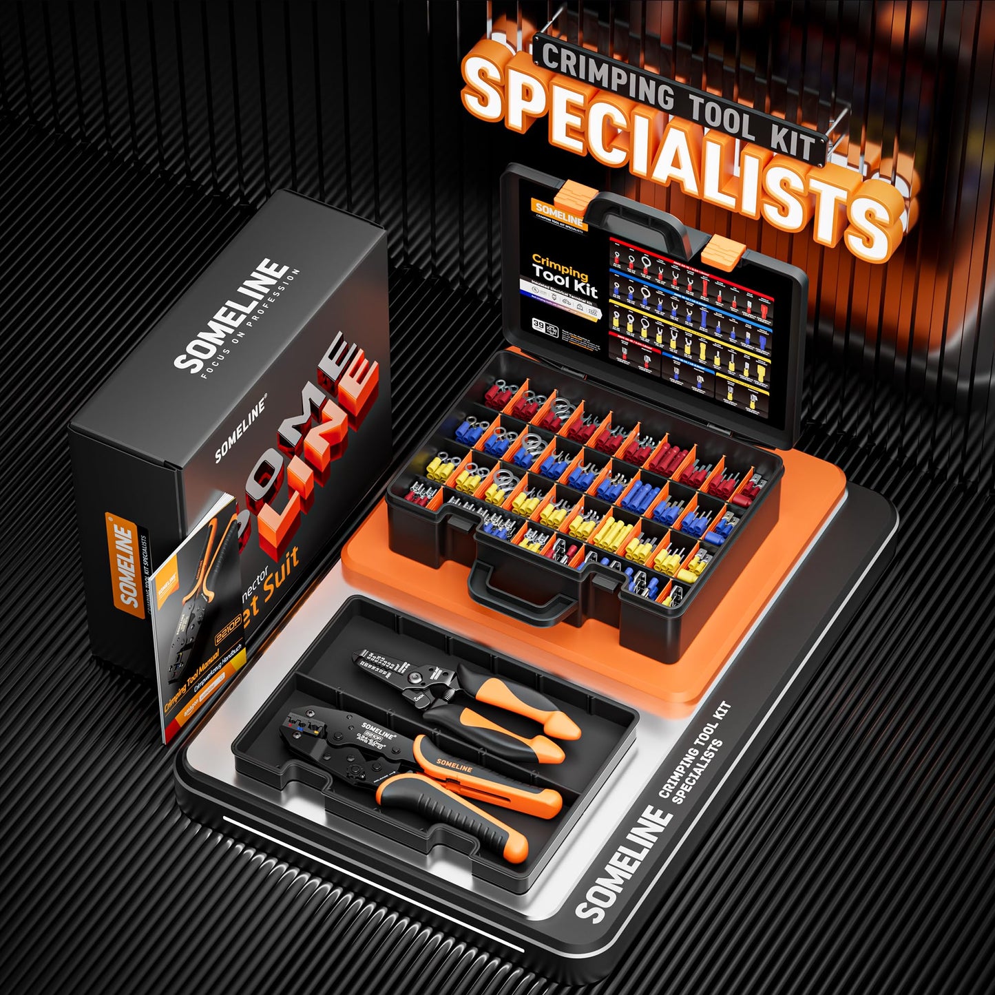 SOMELINE® Wire Terminals Crimping Tool, with 39 Sizes Insulated Ratcheting Terminals Crimper Kit of AWG 22-10 Insulated Electrical Butt Bullet Spade Fork Ring Spade Splice Crimp Terminals