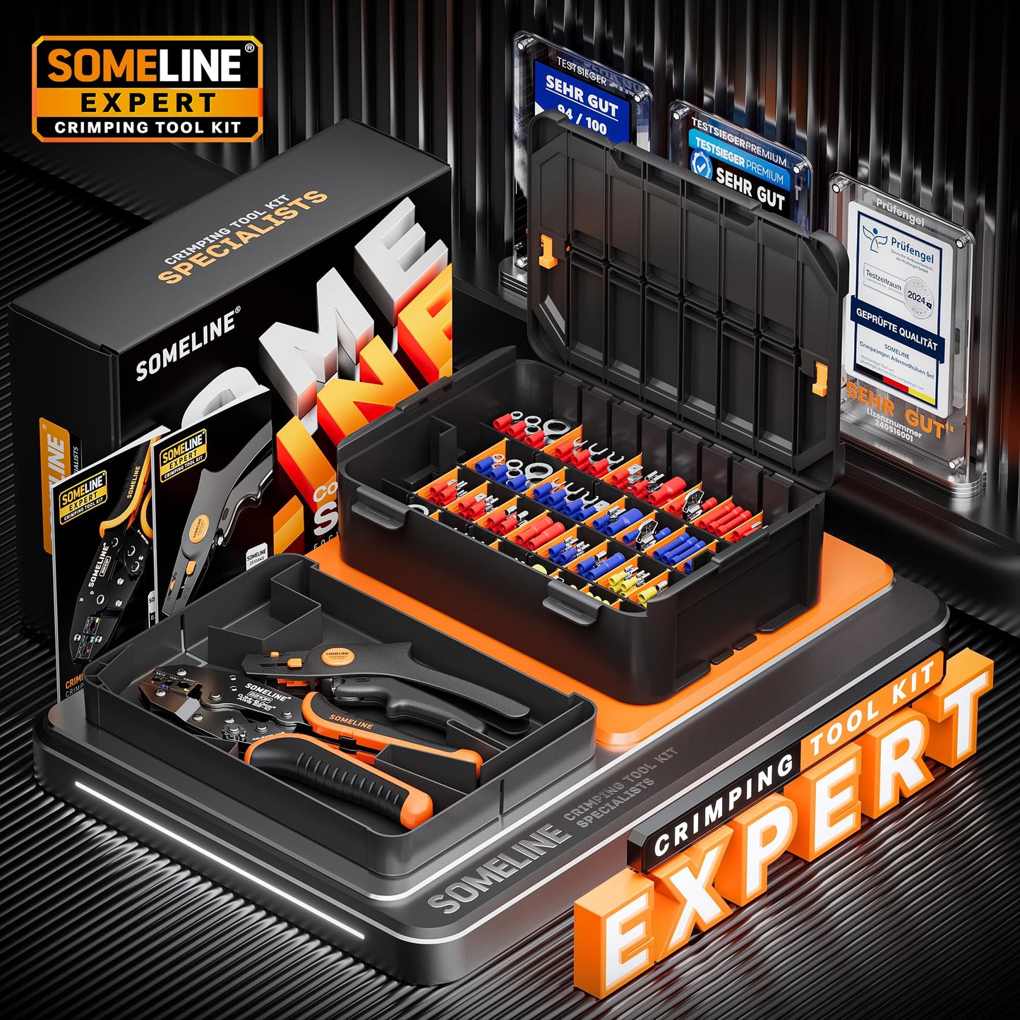 SOMELINE® Crimping Pliers and Terminal Set, 51 Types [0.34–6 mm²] Insulated Terminals, Including Terminal Pliers and Automatic Wire Stripper – Terminal Set