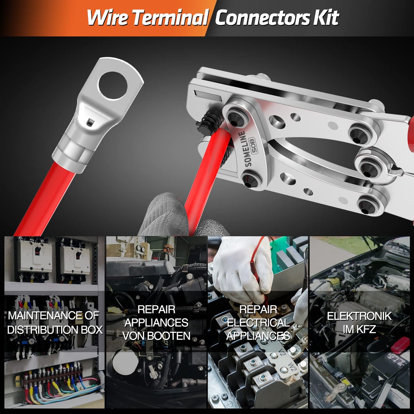SOMELINE® T-Series Tube Cable Lug Kits - Ring Cable Lugs - Cable Lugs - Battery Cable Lugs - Crimp Connectors - Suitable as Cable Connectors for Automotive - 35-50mm² - Wire Cable Crimping