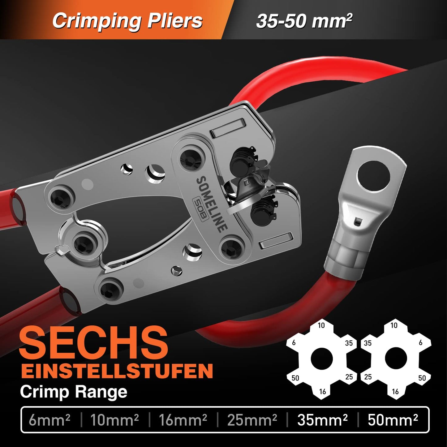 SOMELINE® T-Series Tube Cable Lug Kits - Ring Cable Lugs - Cable Lugs - Battery Cable Lugs - Crimp Connectors - Suitable as Cable Connectors for Automotive - 35-50mm² - Wire Cable Crimping