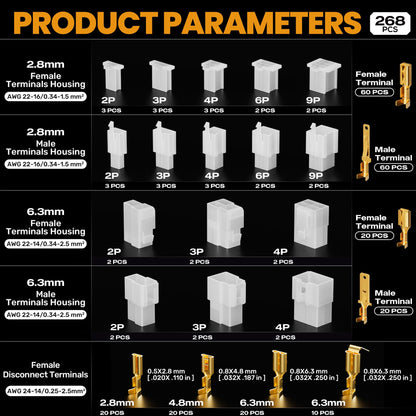SOMELINE® Automotive Wire Connectors Crimp Tool Kit, Crimper for 24-14 AWG Non-Insulated Quick Disconnect Terminals, with 2-9 Pin 2.8mm/6.3mm Plugs & Sockets
