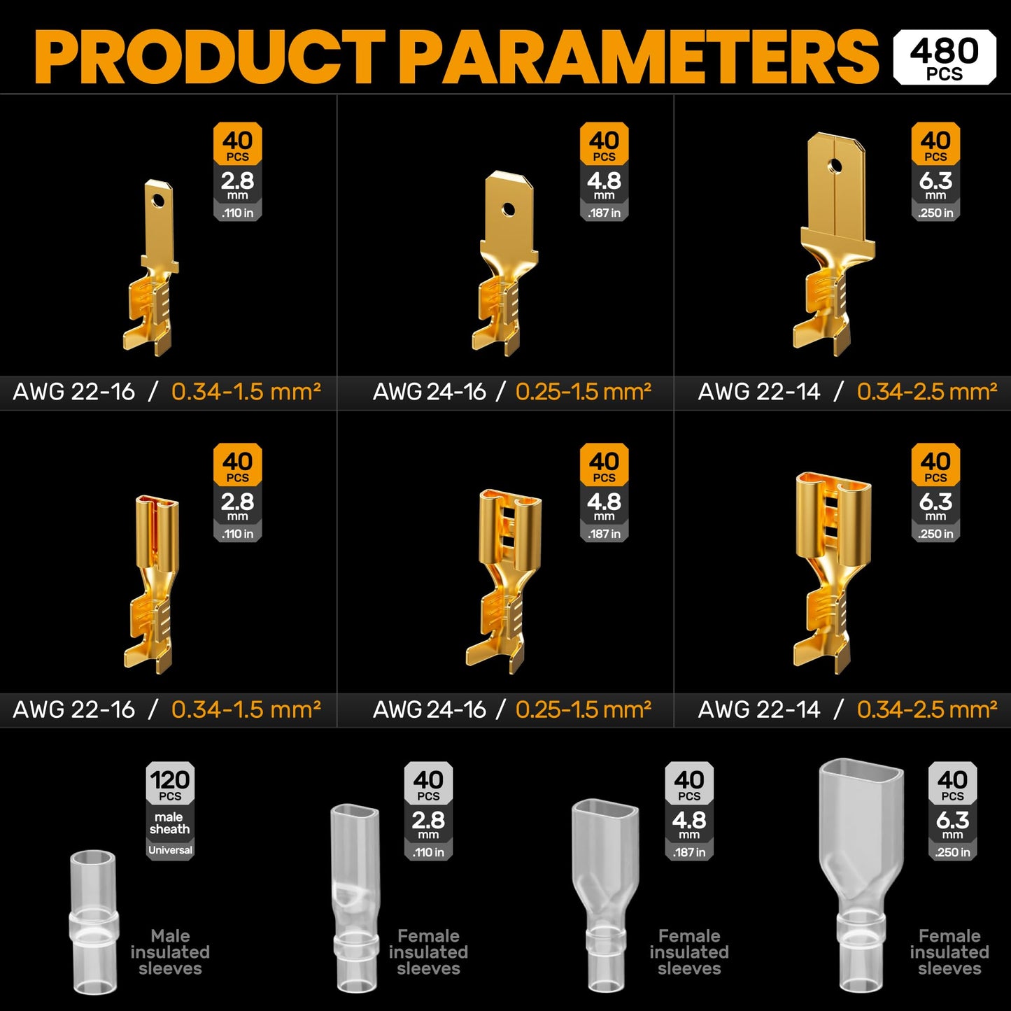 SOMELINE® Open Terminal Connector Crimping Tool Kit, 2.8/4.8/6.3mm Male Female Non-Insulated Disconnect Terminals, AWG 24-14 Crimping Pliers for Molex 2.13/2.36mm, AMP - TE CONNECTIVITY Connectors