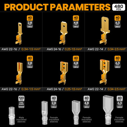 SOMELINE® Open Terminal Connector Crimping Tool Kit, 2.8/4.8/6.3mm Male Female Non-Insulated Disconnect Terminals, AWG 24-14 Crimping Pliers for Molex 2.13/2.36mm, AMP - TE CONNECTIVITY Connectors