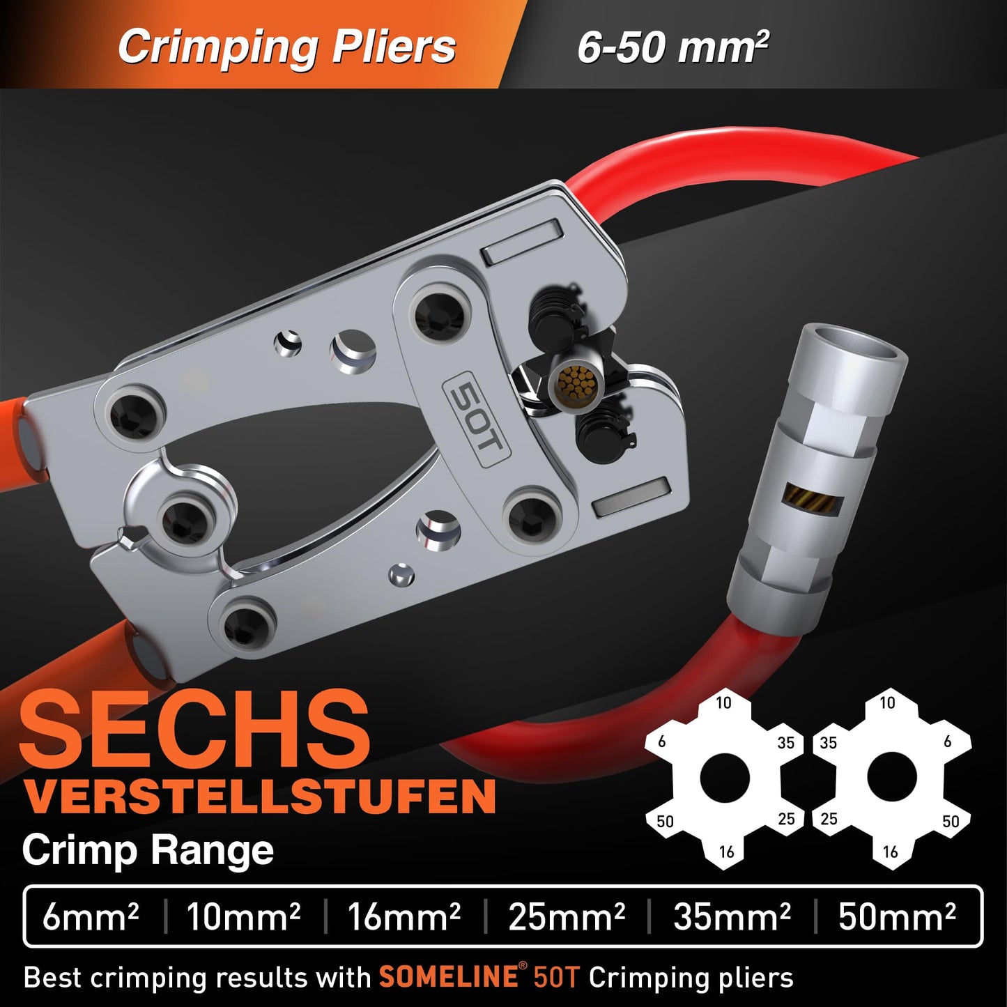 SOMELINE® T-Series Tube Cable Lug Kits - Butt Connectors - Cable Lugs - Battery Cable Lugs - Crimp Connectors - Suitable as Cable Connectors for Automotive - 6-50mm² - Wire Cable Crimping
