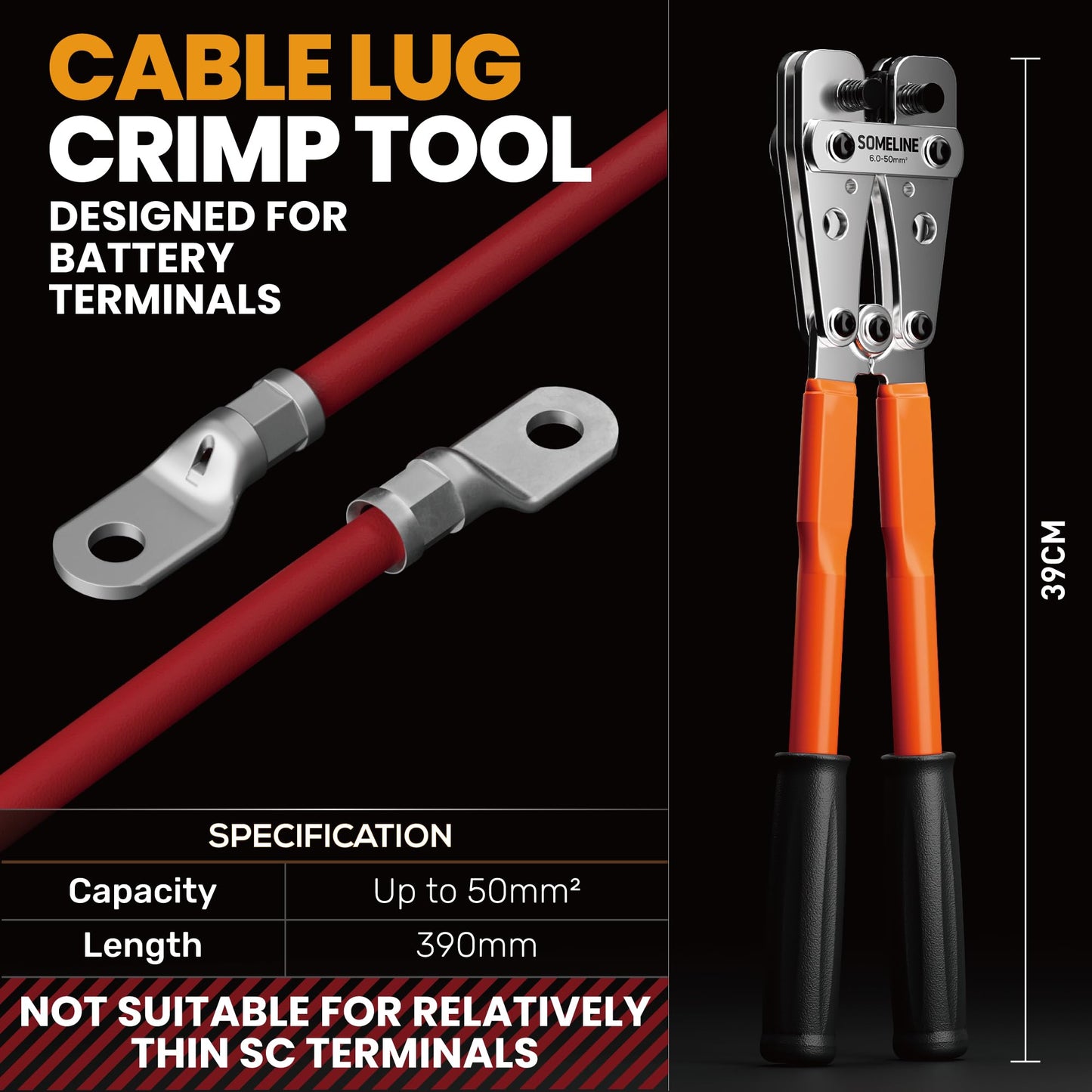 SOMELINE® Crimping Tool Set for Cable Lugs, Ring Terminals, Tinned Copper Bolt Hole Connectors suit for 6-50mm², Crimping Pliers - Press Pliers