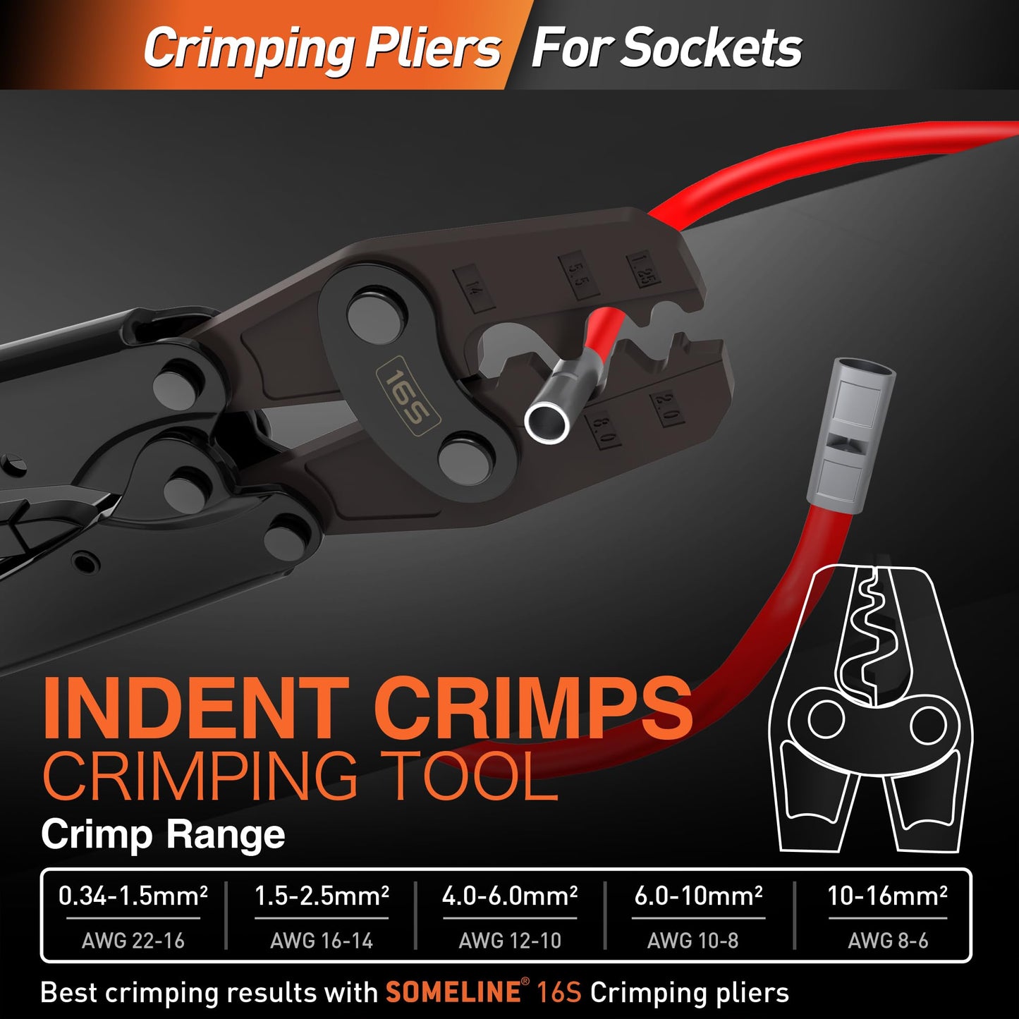 SOMELINE® DIN Series Cable Lug Set, Butt Connectors, Crimp Connectors, Crimp Cable Lugs for Bare Cables 0.34mm² - 6mm², 10mm² - 16mm², Non-Insulated, with Cable Lugs, Compatible with 16S Crimping Pliers