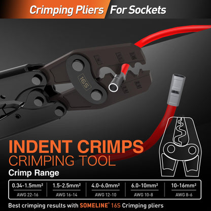 SOMELINE® DIN Series Cable Lug Set, Butt Connectors, Crimp Connectors, Crimp Cable Lugs for Bare Cables 0.34mm² - 6mm², 10mm² - 16mm², Non-Insulated, with Cable Lugs, Compatible with 16S Crimping Pliers