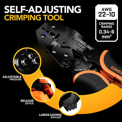 SOMELINE® Crimping Tool for Insulated Electrical Connectors 0.34–6 mm² – Ratchet Crimping Plier – Electrical Crimper Pliers – Terminal Crimping Tool