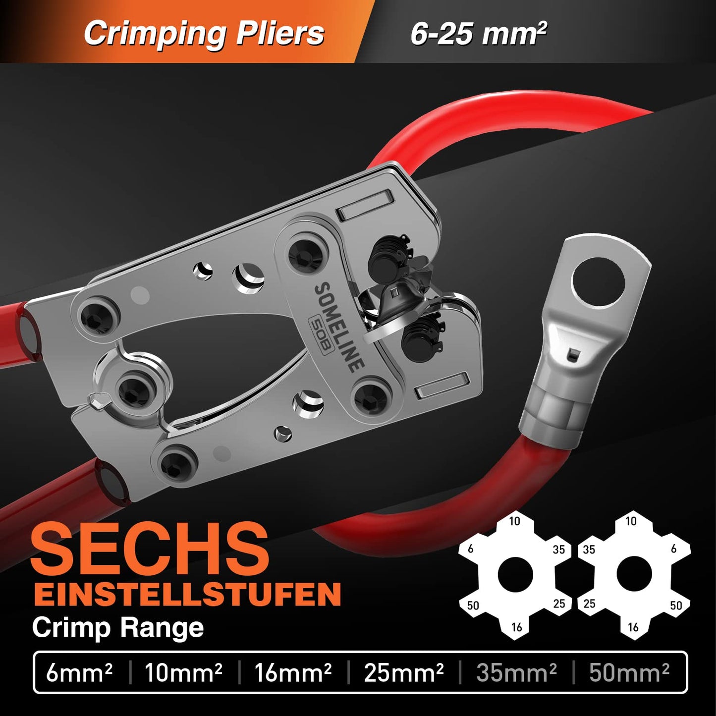 SOMELINE® T-Series Tube Cable Lug Kits - Ring Cable Lugs - Cable Lugs - Battery Cable Lugs - Crimp Connectors - Suitable as Cable Connectors for Automotive - 6-25mm² - Wire Cable Crimping
