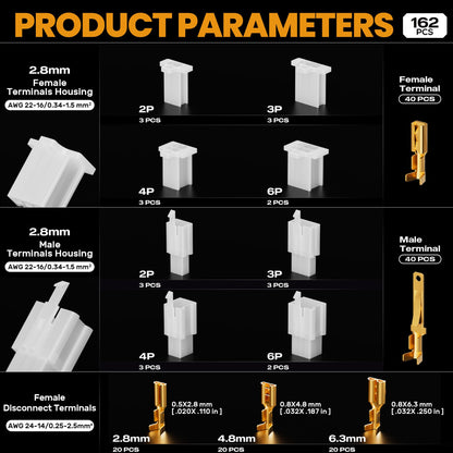 SOMELINE® Automotive Wire Connectors Crimp Tool Kit, Crimper for 24-14 AWG Non-Insulated Quick Disconnect Terminals, with 2-6 Pin 2.8mm Plugs & Sockets