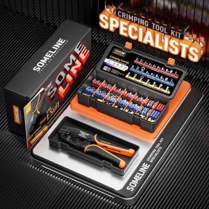 SOMELINE® Electrical Connectors Crimping Tool Set, Ratchet Terminal Crimper 22-10 AWG, with 26 Sizes Ring Spade Butt Piggyback Insulated Connectors, Wire Crimp Tool Kit