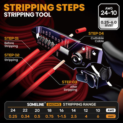 SOMELINE® Crimping Tool Kit, Waterproof Automotive Electrical Connectors (1/2/3/4/5 Pin), 22–14 AWG Ratchet Crimper & Terminal Removal Tools for Car/Motorcycle/Boat