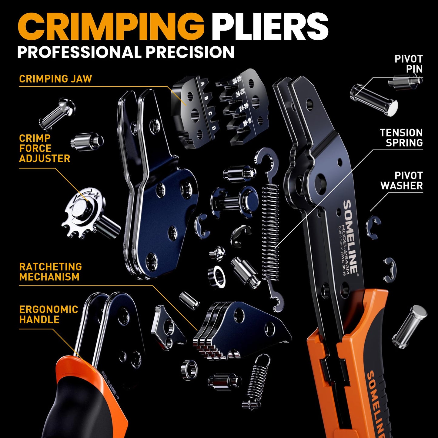 SOMELINE® Crimping Tool Connector Kit, Compatible with Mini-Fit Jr 4.2mm Pitch (2-16 Circuits) Connectors and 24-16 AWG Terminal, 30-16 AWG Crimping Pliers for Molex Mini-Fit Jr, 2.54mm, KF2510