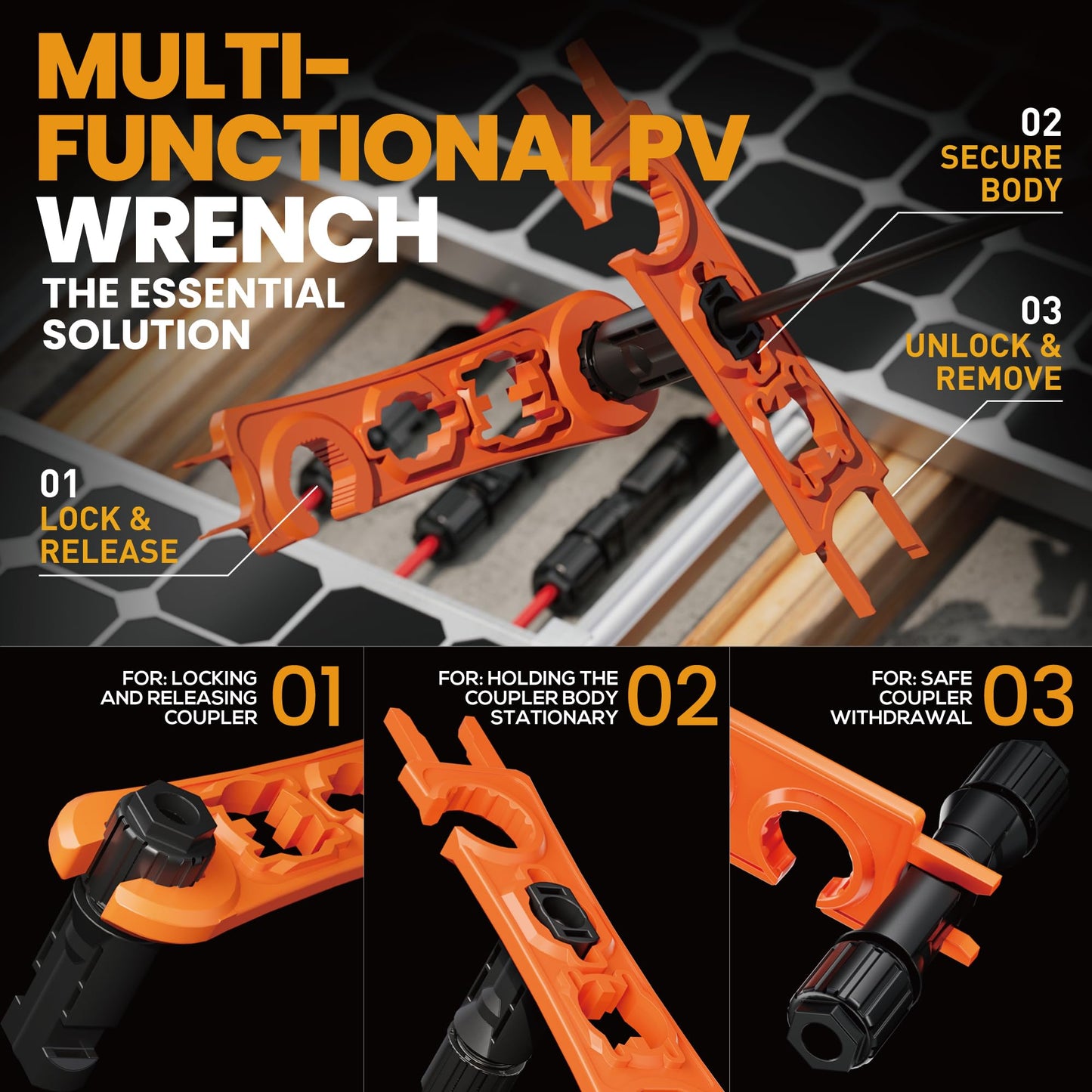 SOMELINE® Solar Connector Crimping Tool Kit, 14 12 10 AWG Ratchet Wire Crimper, 15 Pairs Solar Panel Connectors, Wrenches and Automatic Solar Wire Stripper, for Solar Panel Cable Assembly