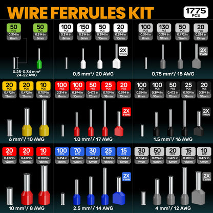SOMELINE® Hexagonal Crimping Pliers Set, 36 Types [0.25-10mm²] Wire end ferrules Set, with Hexagonal Wire end Ferrule Pliers and Automatic Stripper, Crimping Pliers -Stackable Storage Box