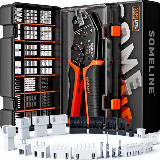 SOMELINE® Crimp Tool Connector Kit, JST-XH 2.5mm/Du Pont 2.54mm Connector Set, 21 Types of Connectors, 30-20 AWG Ratcheting Crimper for JST Series,KF2510,Molex,AMP EI Series