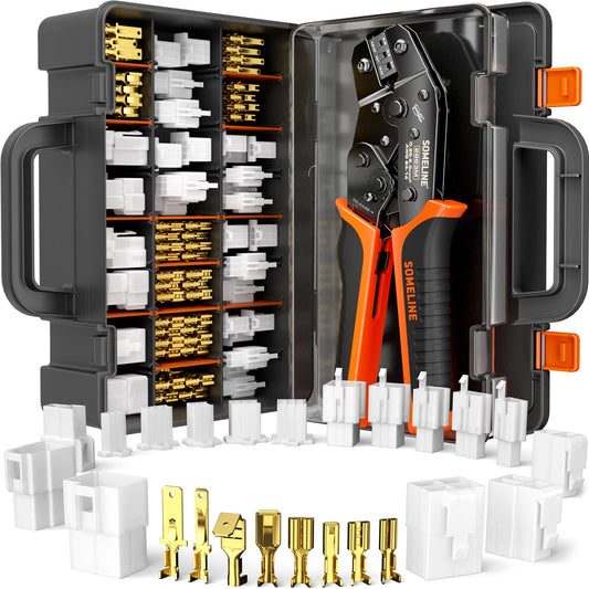 SOMELINE® Automotive Wire Connectors Crimp Tool Kit, Crimper for 24-14 AWG Non-Insulated Quick Disconnect Terminals, with 2-9 Pin 2.8mm/6.3mm Plugs & Sockets