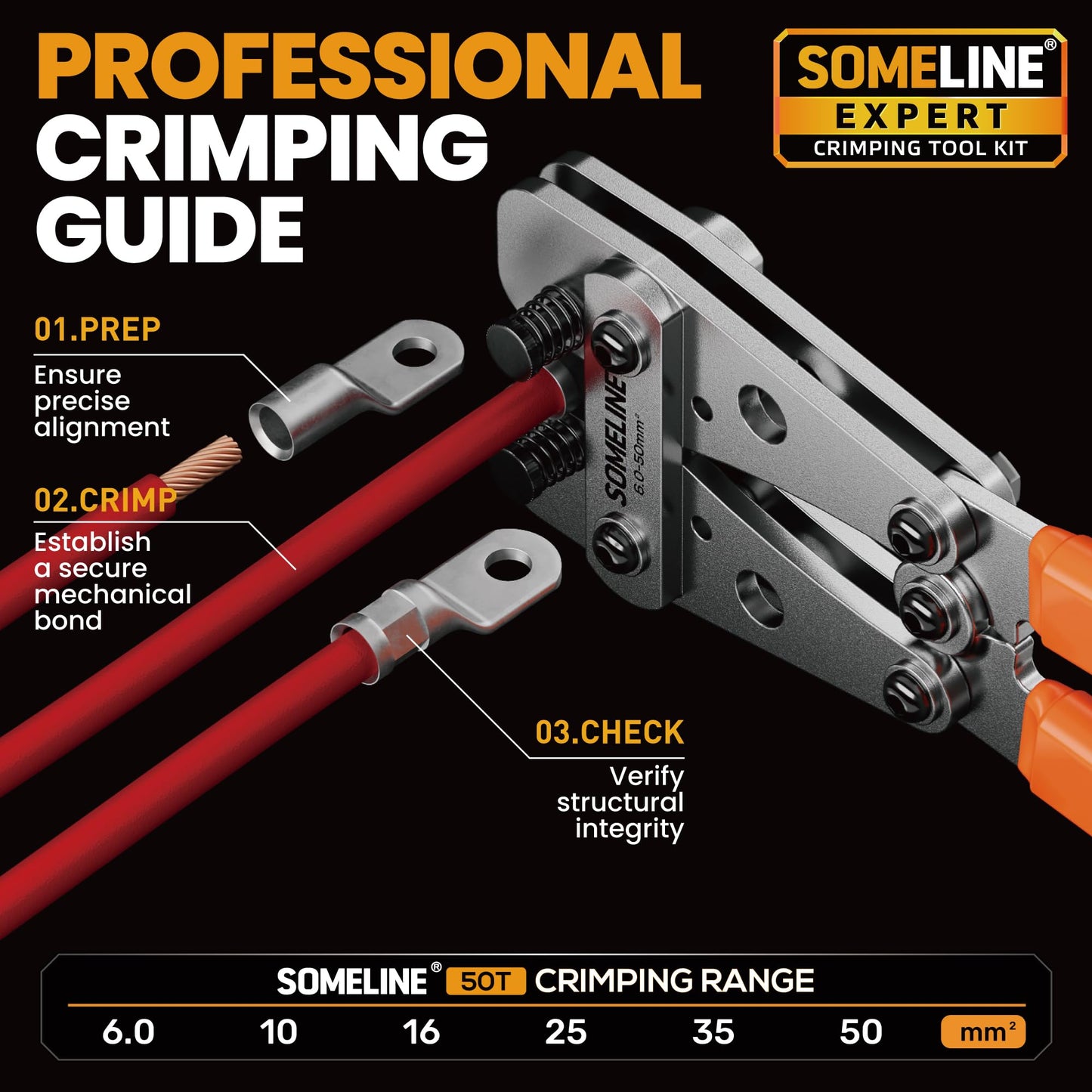 SOMELINE® Crimping Tool Cable Lugs Set, Tube Cable Lug Pliers 6-50mm², Tinned Copper Ring Cable Lugs with Bolt Hole, Includes Cable Cutter + Tool Box, Crimping Pliers - Pressing Tool, Electrical Tool Set