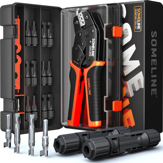 SOMELINE® Solar Connector Crimping Tool Kit, 14-10 AWG Crimper for Solar Panel Cable Wire with 6 Pairs Solar Connectors and Spanners, Solar Installation Assembly Tools - Solar Panel Connectors