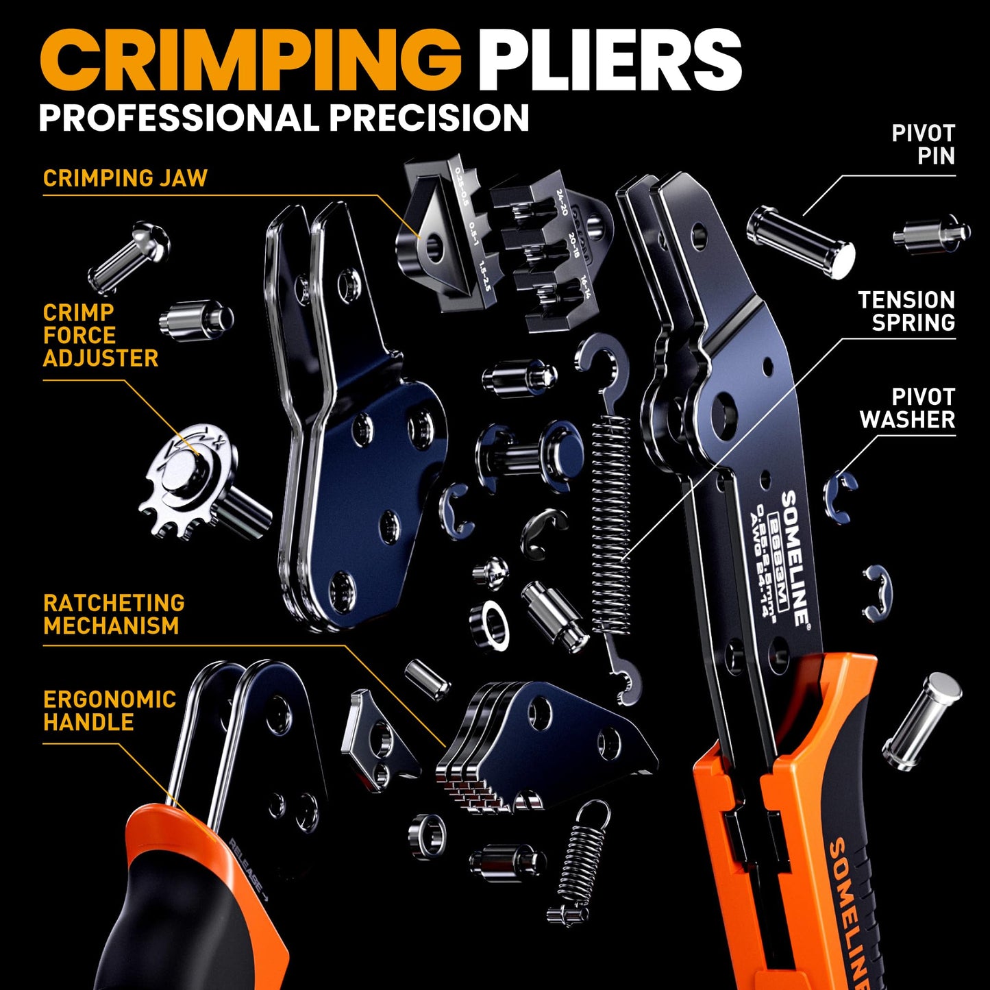SOMELINE® Automotive Wire Connectors Crimp Tool Kit, Crimper for 24-14 AWG Non-Insulated Quick Disconnect Terminals, with 2-9 Pin 2.8mm/6.3mm Plugs & Sockets, Includes Wire Stripper