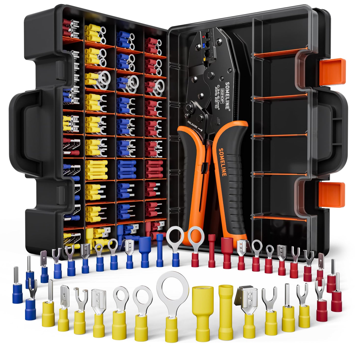 SOMELINE® Crimping Tool for Insulated Electrical Wire Connectors Kit, with 39 Sizes PVC Insulated Wire Terminals and 22-10 AWG Ratchet Crimping Pliers – for Automotive & Electrical Repairs