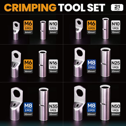 SOMELINE® Crimping Tool Cable Lugs Set, Tube Cable Lug Pliers 6-50mm², Tinned Copper Ring Cable Lugs with Bolt Hole, Includes Cable Cutter + Tool Box, Crimping Pliers - Pressing Tool, Electrical Tool Set