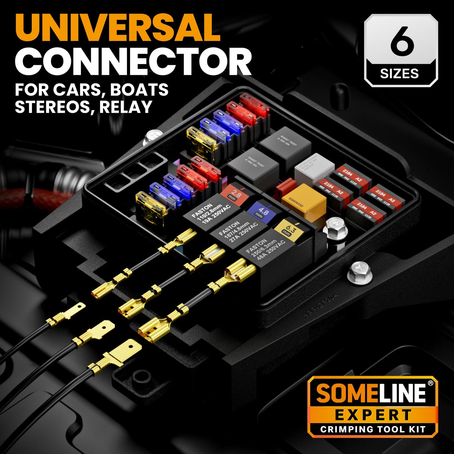 SOMELINE® Open Terminal Connector Crimping Tool Kit, 2.8/4.8/6.3mm Male Female Non-Insulated Disconnect Terminals, AWG 24-14 Crimping Pliers for Molex 2.13/2.36mm, AMP - TE CONNECTIVITY Connectors